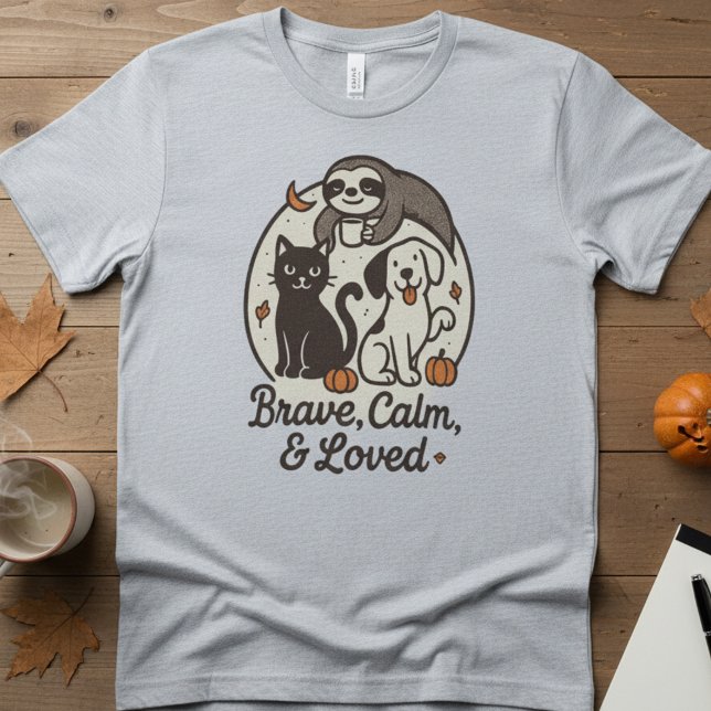 Brave, Calm & Loved — Cute Animal Trio Halloween T-Shirt (Creator Uploaded)