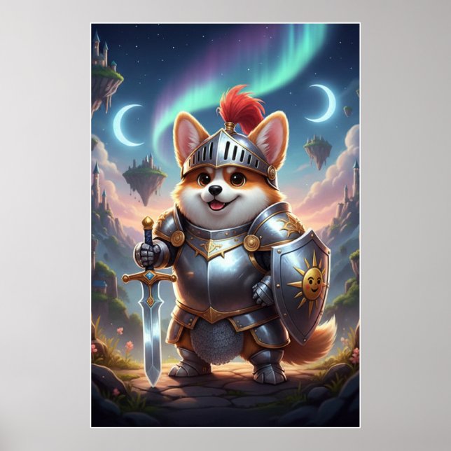 Brave Corgi Knight | Fantasy Cute Armor Art Poster (Front)