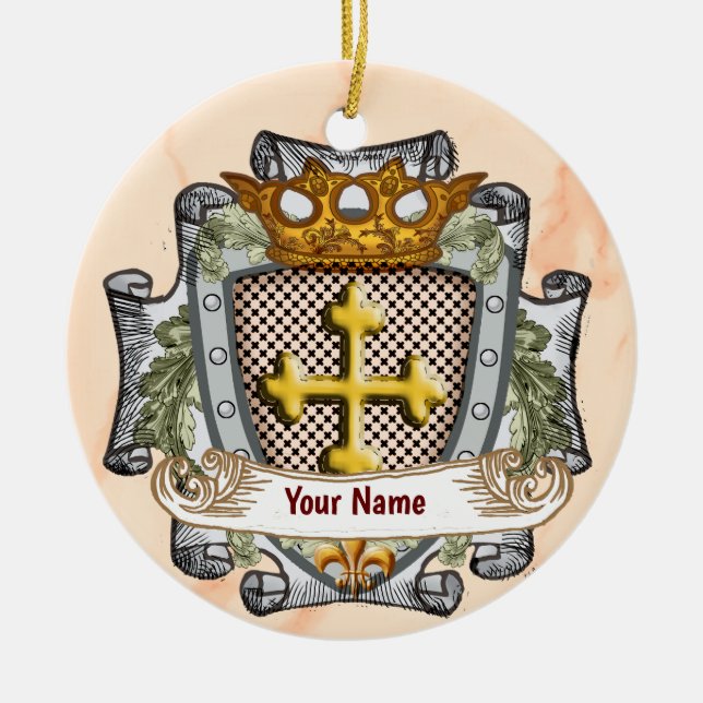 Brave Family Crest Surname Ceramic Tree Decoration (Front)