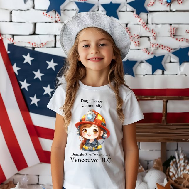 Brave firefighter girl in bright gear T-Shirt (Creator Uploaded)