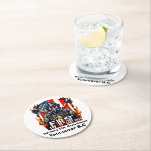 Brave firefighter ready round paper coaster