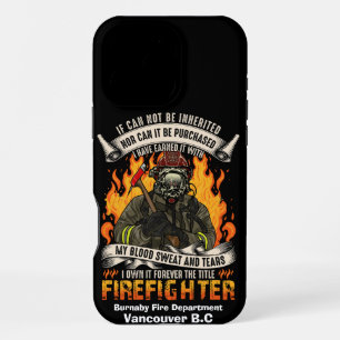 Brave firefighter surrounded by flames at night iPhone 16 pro max case