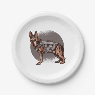 Brave German Shepherd Police Dog Paper Plate