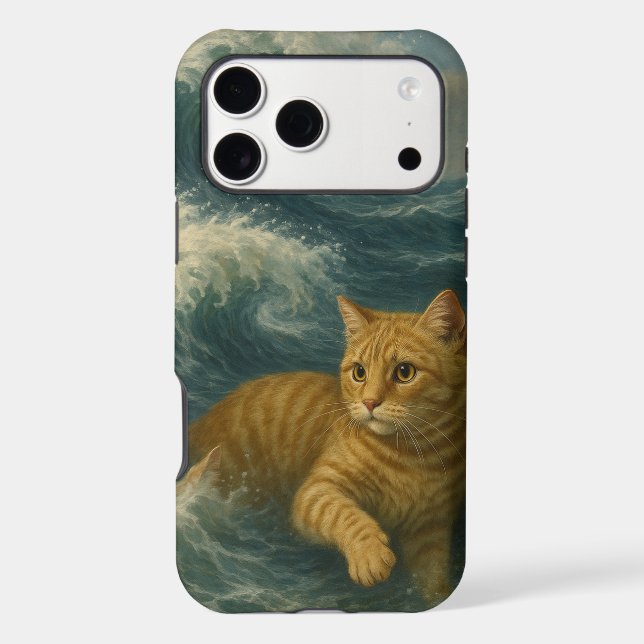 Brave Ginger Cat Riding Ocean Waves                (Back)