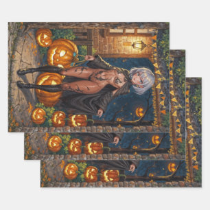 Brave Halloween Girl Trick or Treat Bodypainting Wrapping Paper Sheet
