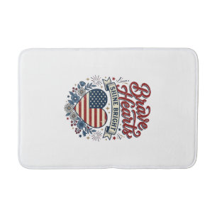 Brave Hearts Patriotic Vintage Floral Shirt Design Bath Mat