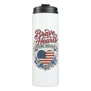Brave Hearts Patriotic Vintage Floral Shirt Design Thermal Tumbler