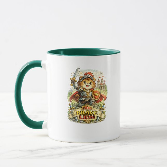 Brave Lion Knight Cute Fantasy Coffee Mug (Left)