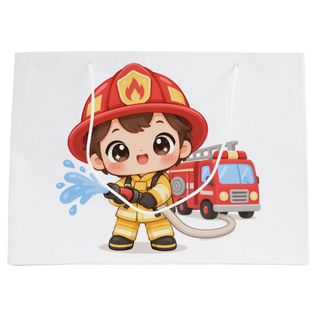 Brave Little Firefighter Large Gift Bag (Front)