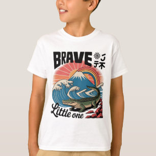 Brave Little One Crocodile Art - Retro Japanese  T-Shirt