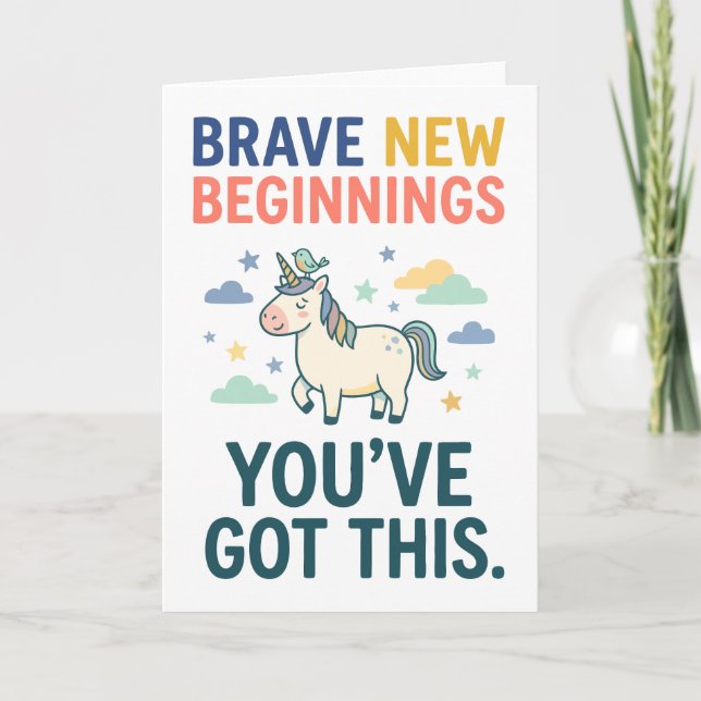 Brave New Beginnings Unicorn Encouragement Quote Card (Front)