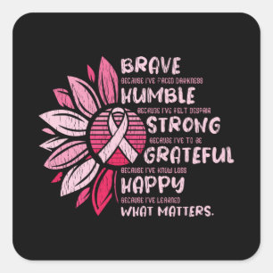Brave Strong Grateful Breast Cancer Awareness Square Sticker