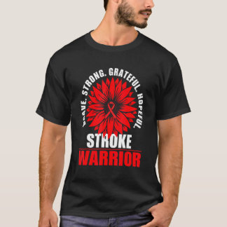 Brave Strong Stroke Awareness Warrior Red Sunflowe T-Shirt