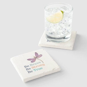 Brave Strong True Dragonfly Stone Coaster
