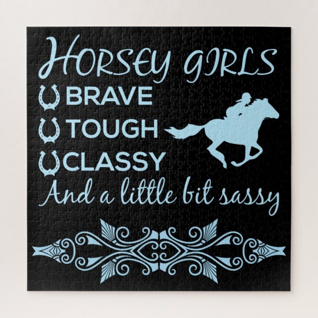 Brave Tough Classy Horse Girl in Light Blue  Jigsaw Puzzle (Vertical)