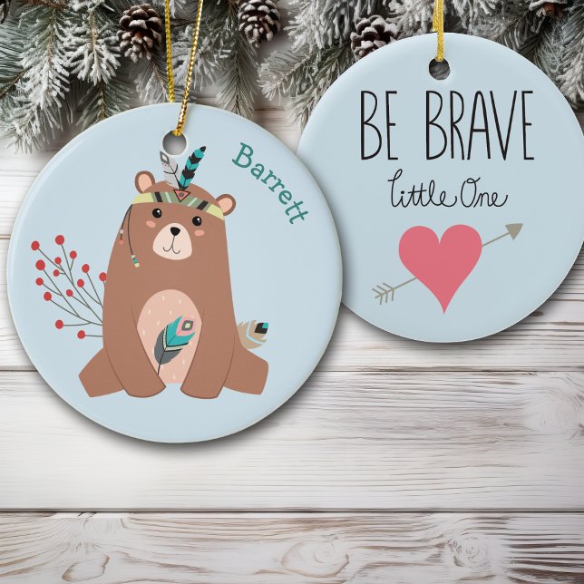 Brave Tribal Bear Personalised Ceramic Tree Decoration (Creator Uploaded)