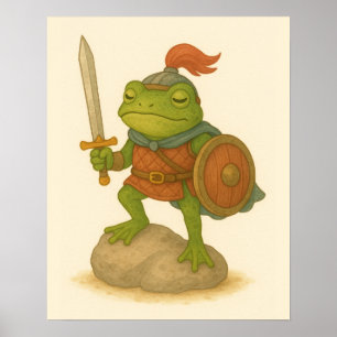Brave Warrior Frog on a Stone Poster