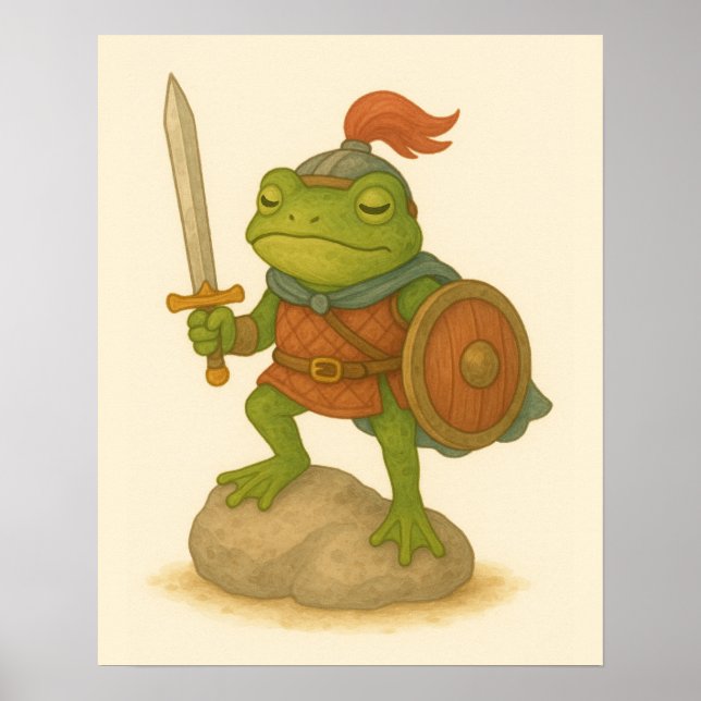 Brave Warrior Frog on a Stone Poster (Front)