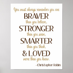 Braver Stronger Quote B is for Bear Art Poster