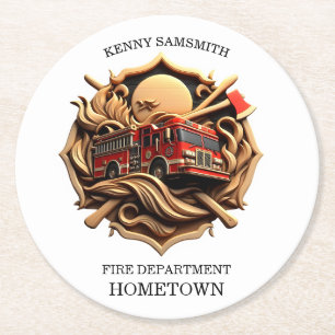 Bravery And Dedication Fire Department  Round Paper Coaster