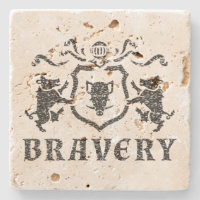 Bravery Boar Blazon Travertine Coaster