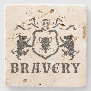 Bravery Boar Blazon Travertine Coaster