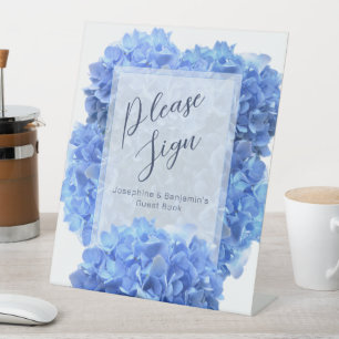 Bravest Blue Hydrangea Flowers Guest Book Pedestal Sign