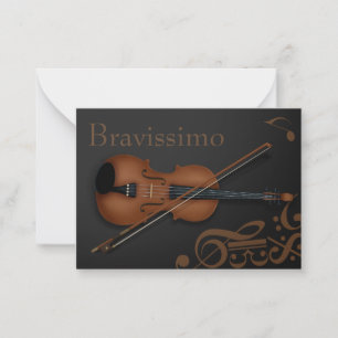 "Bravissimo" Brown Violin & Bow Black & Brown Card