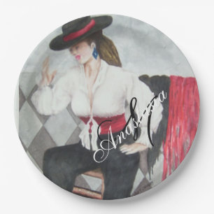 BRAVO BLACK & WHITE PARTY MONOGRAM PAPER PLATE