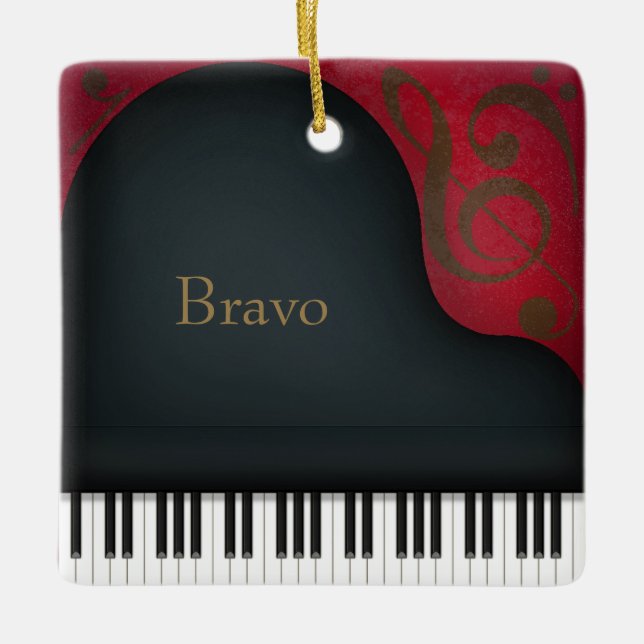 "Bravo" Grand Piano Charming Musical Keepsake Ceramic Ornament (Front)