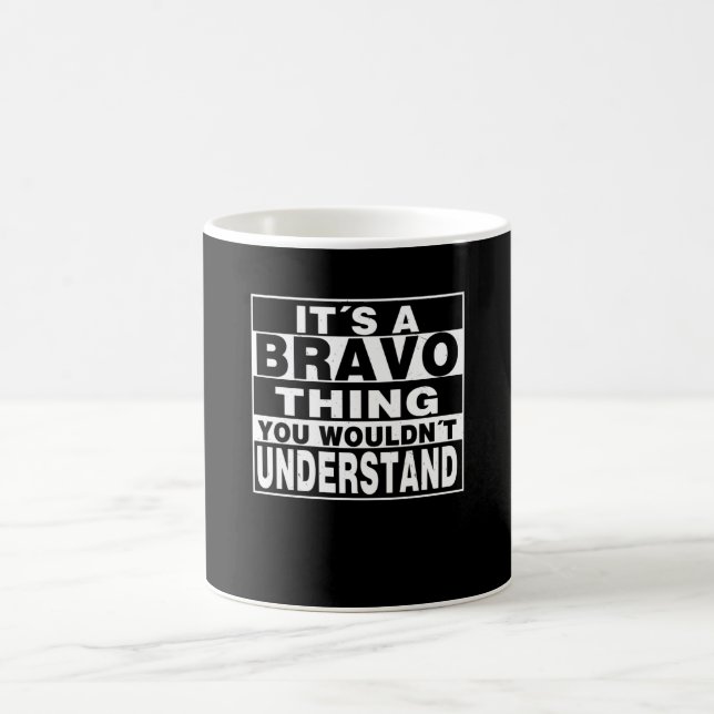 BRAVO Surname Personalised Gift Coffee Mug (Center)