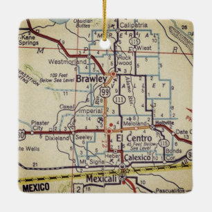 Brawley CA Retro Map Ceramic Ornament