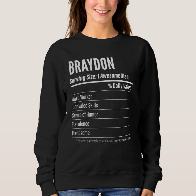 Braydon Serving Size Nutrition Label Calories Sweatshirt (Front)