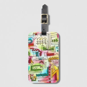 Brazen-Hand Painted Modern Geometric Watercolor Luggage Tag