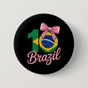 Brazil 10 Birthday Outfit With Pink Bow For Girls  6 Cm Round Badge