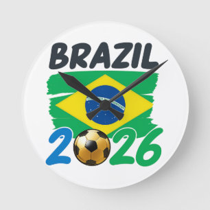 Brazil 2026 Soccer Fan Design with Flag Colors Foo Round Clock