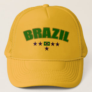 Brazil 5 Star Blue Worded logo 5 star futebol gear Trucker Hat
