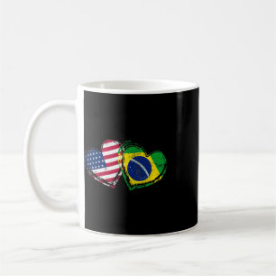 Brazil American Flag Heart Brazilian American Love Coffee Mug