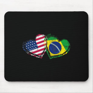 Brazil American Flag Heart Brazilian American Love Mouse Pad