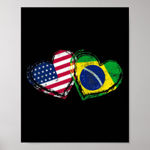 Brazil American Flag Heart Brazilian American Love Poster