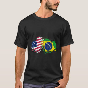 Brazil American Flag Heart Brazilian American Love T-Shirt