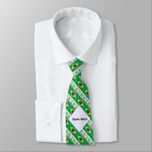 Brazil and Brazilian Flag Tiled with Your Name Tie