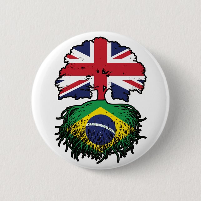 Brazil Brazilian British UK Tree Roots Flag 6 Cm Round Badge (Front)