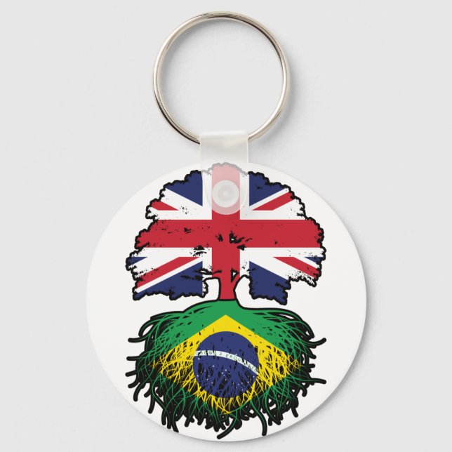 Brazil Brazilian British UK Tree Roots Flag Key Ring (Front)