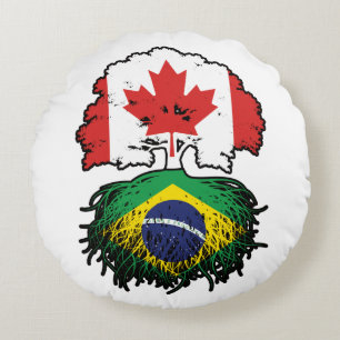 Brazil Brazilian Canadian Canada Tree Roots Flag Round Cushion