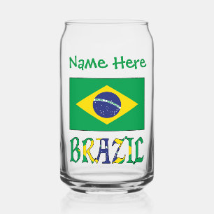 Brazil Brazilian Flag Green Personalised Name  Can Glass
