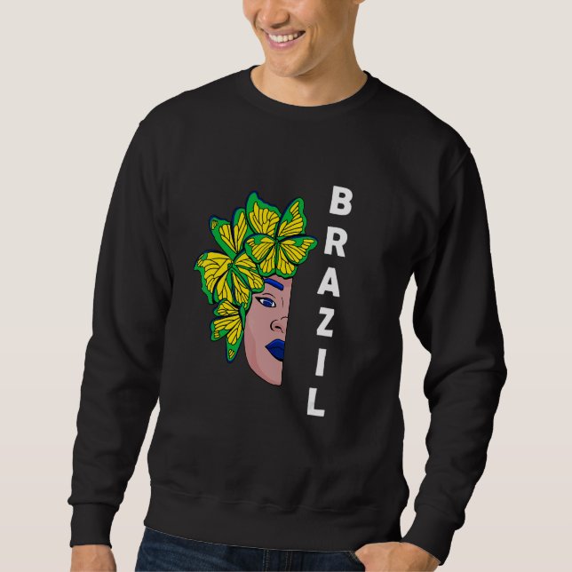 Brazil Brazilian Flag Half Face Butterfly Brazilia Sweatshirt (Front)