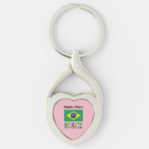 Brazil Brazilian Flag Personalised Name  Key Ring