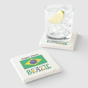 Brazil Brazilian Flag Personalised Name Stone Coaster
