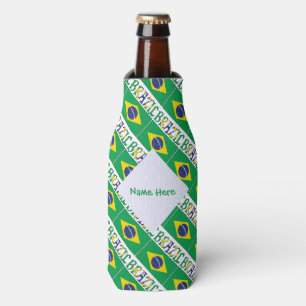 Brazil Brazilian Flag Tiled Green Personalisation  Bottle Cooler